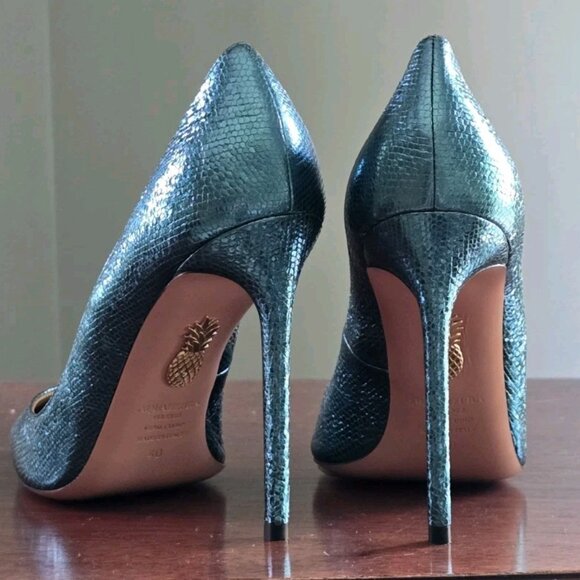 Aquazzura Purist Pump 105 Metallic Green/Blue Pumps - Picture 4 of 9